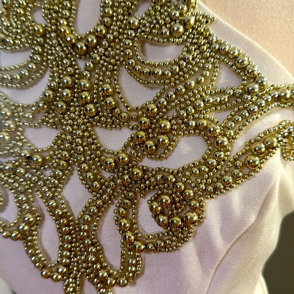 Vintage halter cream formal Mardi Gras gown with gold beading - Picture 4 of 8